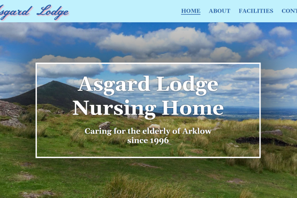 The landing page of the Asgard Lodge Nursing Home website.