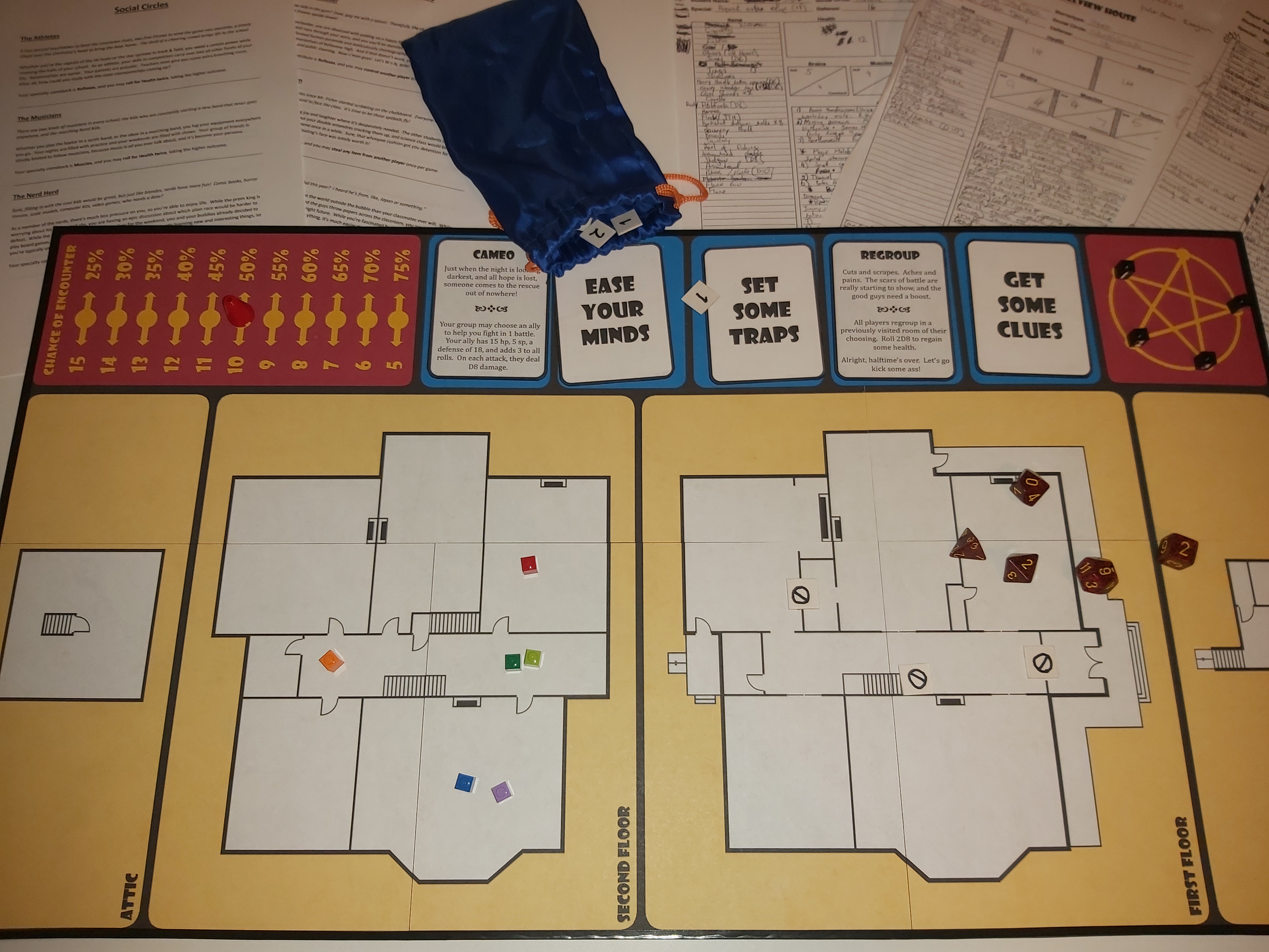 The gameboard and pieces for Hellview House