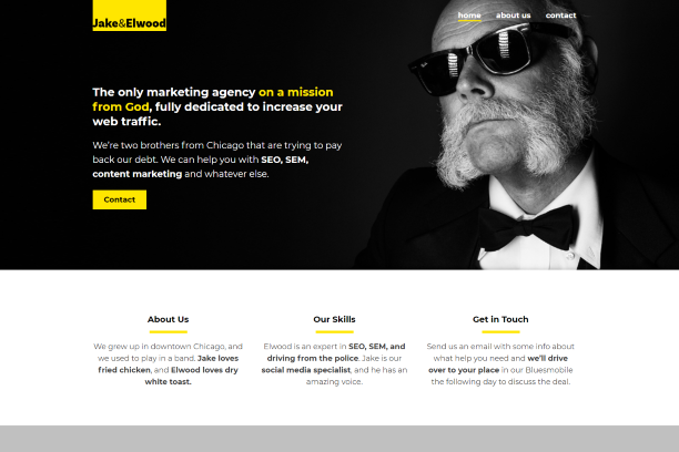 A faux marketing website for The Blues Brothers.