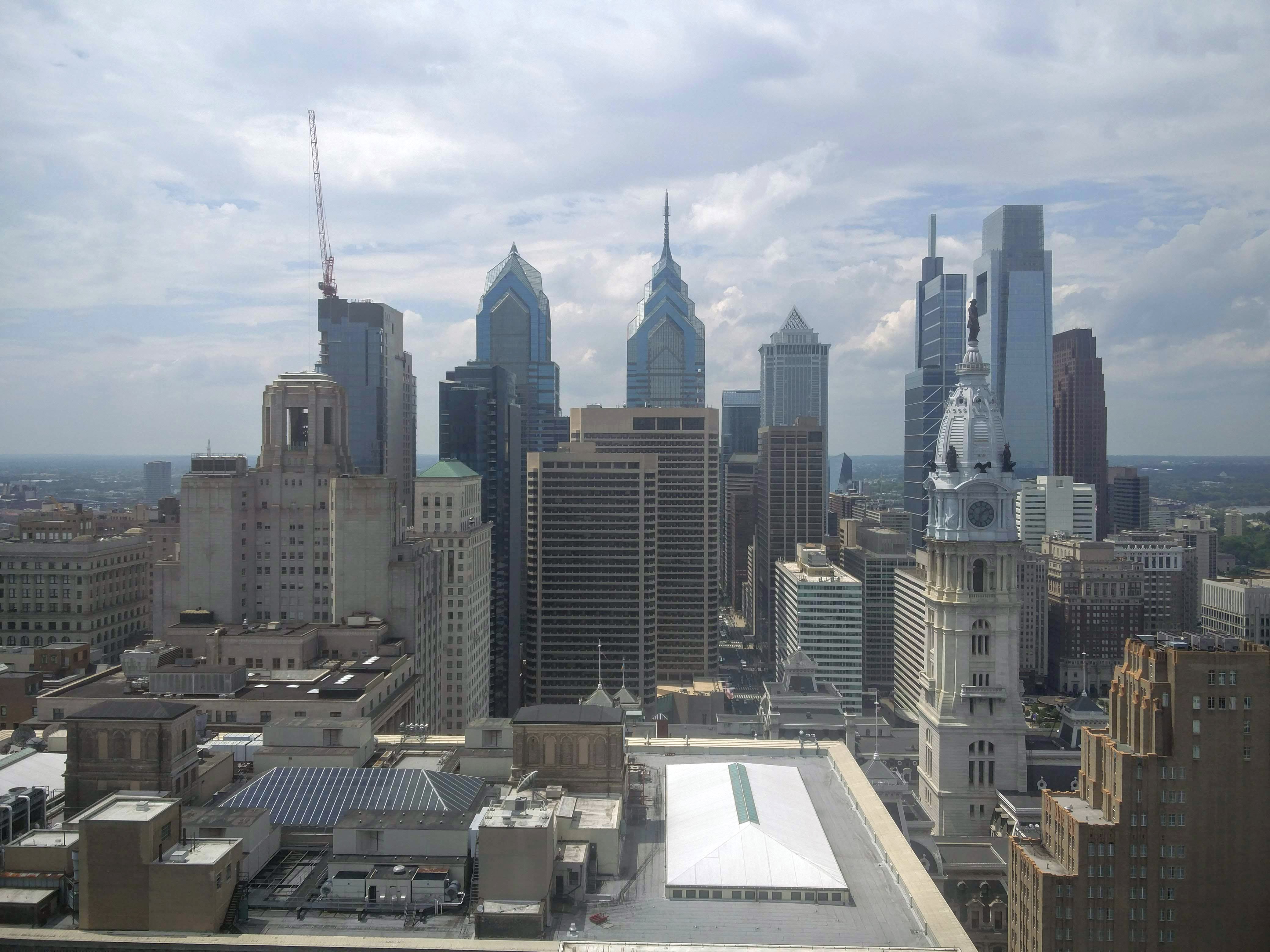 The Philadelphia skyline from the 31st floor of the Loews Hotel
